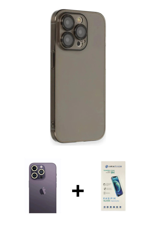 ieg™ iPhone 13 Pro Max Kılıf Siluet Minimal Özel Seri - Şeffaf Pasifik Cam Ekran Koruyucu + Beyaz Ne