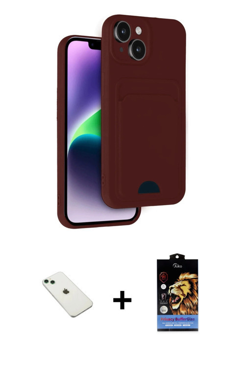 ieg™ iPhone 14 Kılıf Vadi Çizgi Prime - Siyah Buffer Hayalet Cam Ekran Koruyucu + Yeşil Diamond Kame