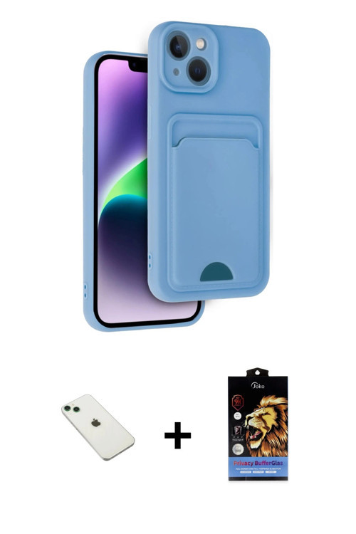 ieg™ iPhone 14 Kılıf Vadi Çizgi Prime - Siyah Buffer Hayalet Cam Ekran Koruyucu + Yeşil Diamond Kame