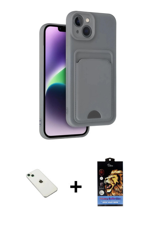 ieg™ iPhone 14 Kılıf Vadi Çizgi Prime - Siyah Buffer Hayalet Cam Ekran Koruyucu + Yeşil Diamond Kame
