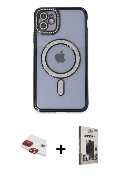 ieg™ iPhone 11 Kılıf Zirve Doku Prime - Siyah Bilvis Hayalet Cam Ekran Koruyucu + Kırmızı Pers Alümi