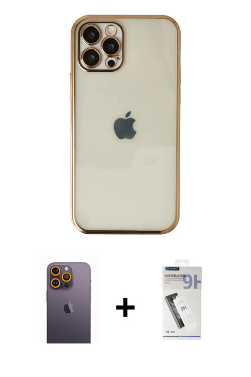 ieg™ iPhone 12 Pro Max Kılıf Vadi Minimal - Şeffaf Uv Polymer Nano Ekran Koruyucu + Sarı Neon Fosfor
