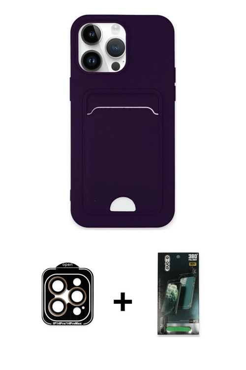 ieg™ iPhone 14 Pro Max Kılıf Vadi Çizgi Prime - Şeffaf 360 Full Body Arka Koruyucu + Turuncu PVD Met