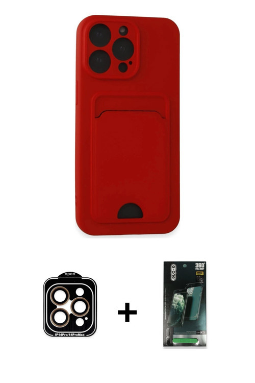 ieg™ iPhone 14 Pro Max Kılıf Vadi Çizgi Prime - Şeffaf 360 Full Body Arka Koruyucu + Turuncu PVD Met