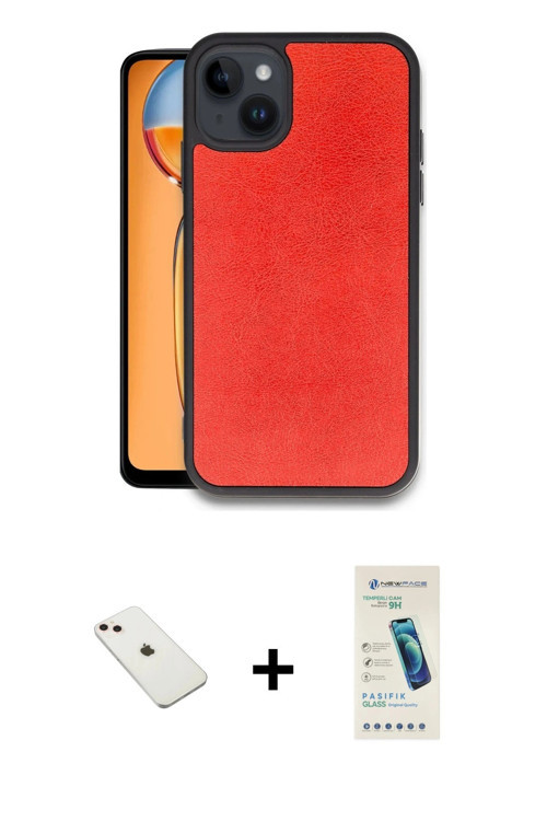 ieg™ iPhone 14 Kılıf Kıvılcım Işık Serisi - Şeffaf Pasifik Cam Ekran Koruyucu + Pembe Diamond Kamera
