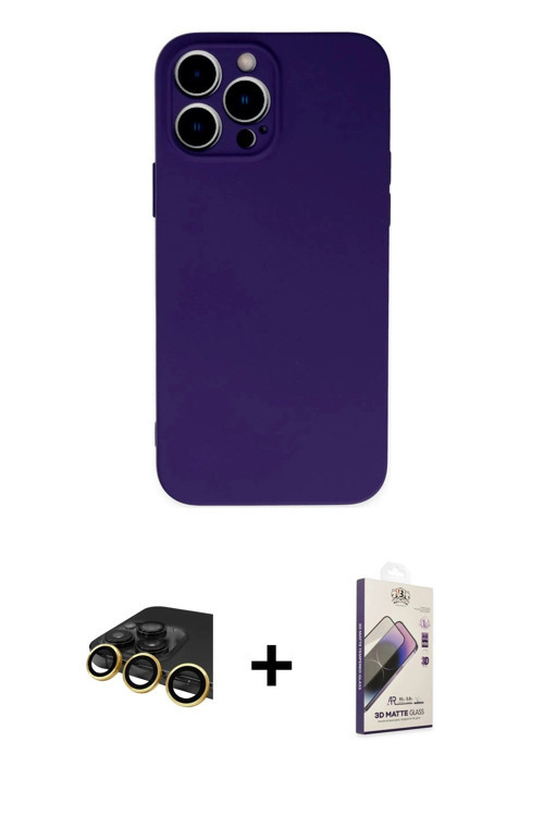 ieg™ iPhone 13 Pro Max Kılıf Ahenk Serisi - Siyah Bilvis 3D Mat Cam Ekran Koruyucu + Gold Raze Metal