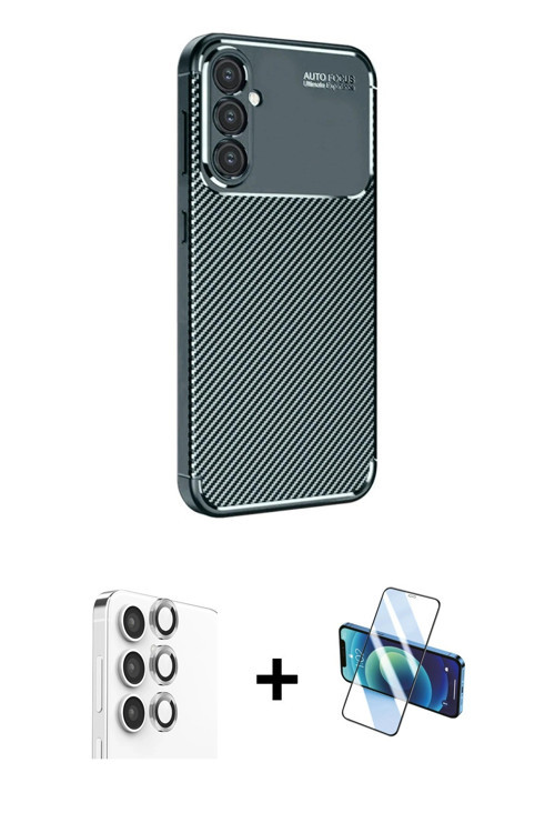 ieg™ Galaxy S24 FE Kılıf Eksen Form Prime - Siyah 3D Antistatik Cam Ekran Koruyucu + Gri Raze Metal