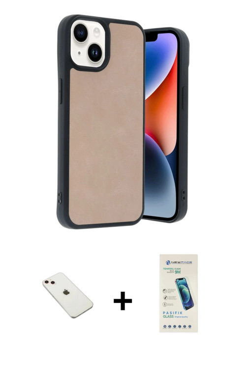 ieg™ iPhone 14 Kılıf Kıvılcım Işık Serisi - Şeffaf Pasifik Cam Ekran Koruyucu + Pembe Diamond Kamera