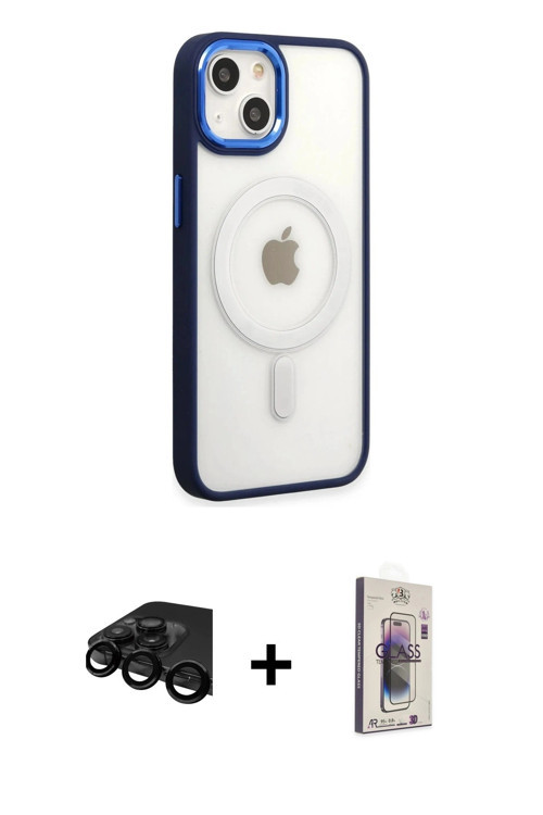 ieg™ iPhone 15 Pro Kılıf Yankı Işık Özel Seri - Siyah Bilvis 3D Cam Ekran Koruyucu + Siyah Raze Meta
