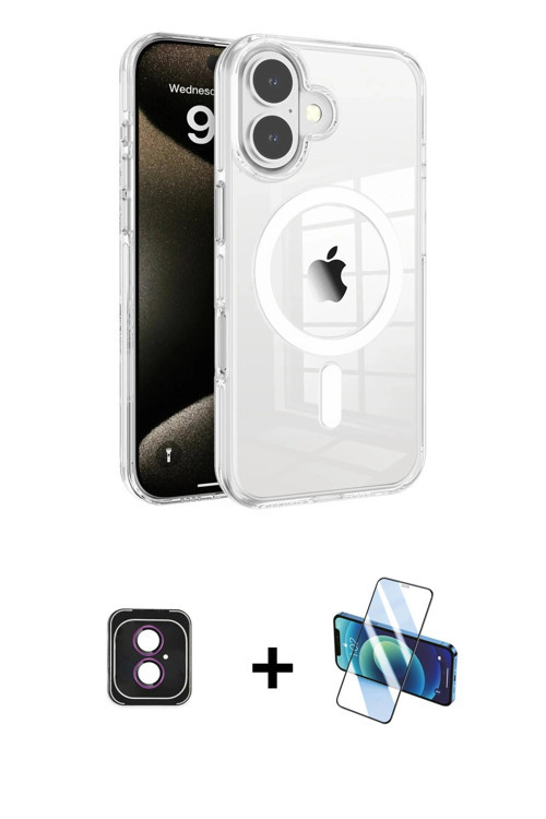 ieg™ iPhone 16 Kılıf Doruk Doku Özel Seri - Siyah 3D Antistatik Seramik Nano Ekran Koruyucu + Pembe