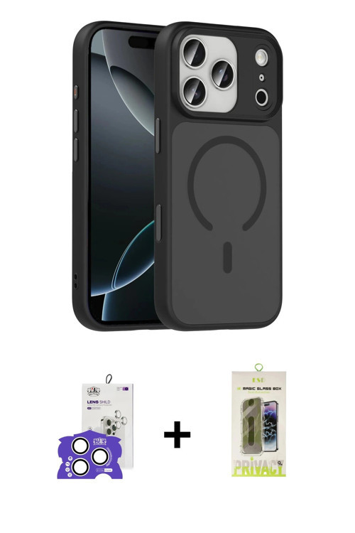 ieg™ iPhone 17 Pro Max Kılıf Doruk Form Serisi - Siyah Joko Magic 5D Hayalet Cam + Gümüş Bilvis Tita