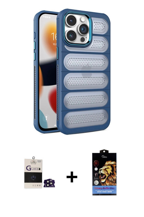 ieg™ iPhone 14 Pro Max Kılıf Yadigar Doku Özel Seri - Siyah Buffer Hayalet Cam Ekran Koruyucu + Deri