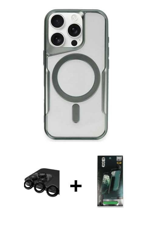 ieg™ iPhone 15 Pro Kılıf Yadigar Klasik Özel Seri - Şeffaf 360 Full Body Arka Koruyucu + Siyah Raze