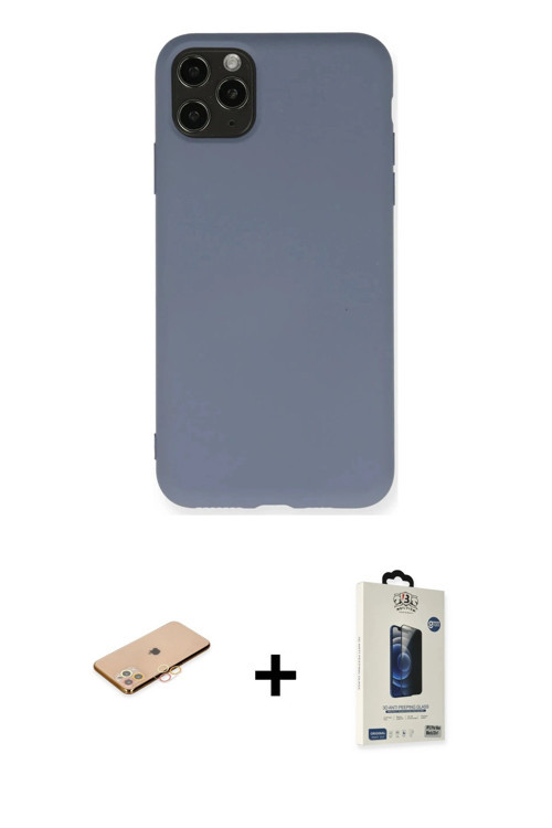 ieg™ iPhone 11 Pro Max Kılıf Ahenk Serisi - Siyah Bilvis Hayalet Cam Ekran Koruyucu + Turuncu Renkli