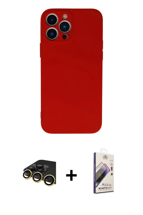 ieg™ iPhone 13 Pro Max Kılıf Ahenk Serisi - Siyah Bilvis 3D Mat Cam Ekran Koruyucu + Gold Raze Metal