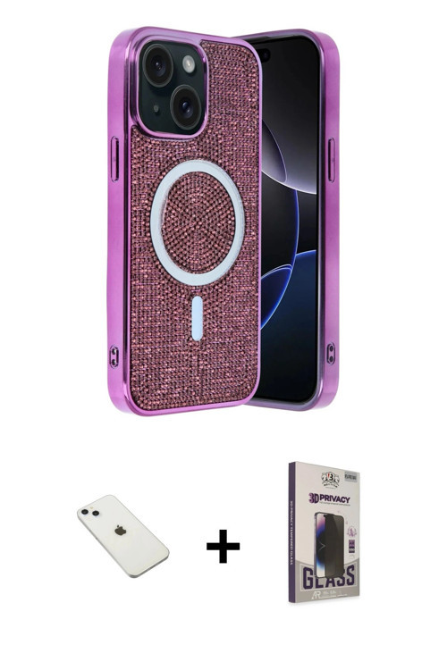 ieg™ iPhone 14 Kılıf Eksen Çizgi - Siyah Bilvis Hayalet Cam Ekran Koruyucu + Sierra Blue Diamond Kam