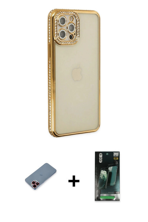 ieg™ iPhone 12 Pro Kılıf Yörünge Koleksiyonu - Şeffaf 360 Full Body Arka Koruyucu + Kırmızı Metal Ka