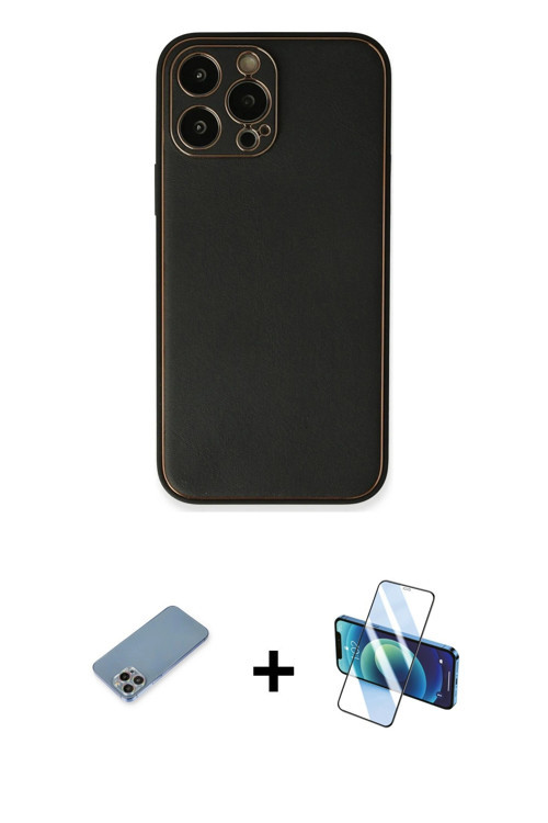 ieg™ iPhone 13 Pro Max Kılıf Yadigar Klasik - Siyah 3D Antistatik Cam Ekran Koruyucu + Gökkuşağı Shi