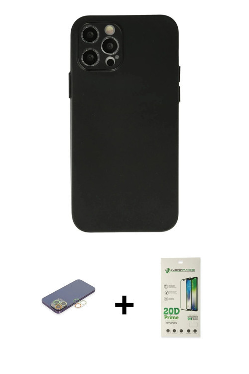 ieg™ iPhone 12 Pro Max Kılıf Atlas Minimal Prime - Siyah 20D Premium Cam Ekran Koruyucu + Sarı Renkl