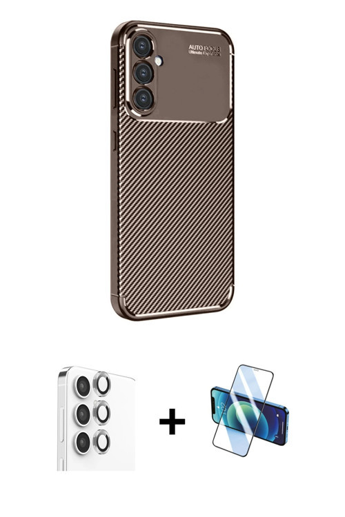 ieg™ Galaxy S24 FE Kılıf Eksen Form Prime - Siyah 3D Antistatik Cam Ekran Koruyucu + Gri Raze Metal