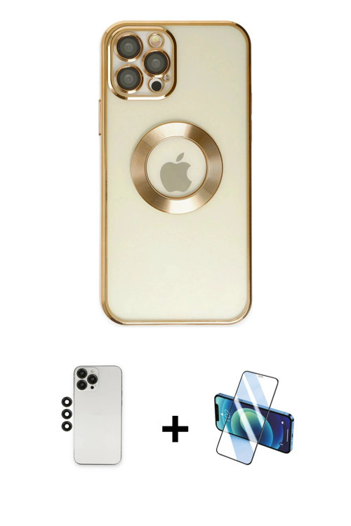 ieg™ iPhone 12 Pro Kılıf Pusula Form - Siyah 3D Antistatik Seramik Nano Ekran Koruyucu + Siyah Shine