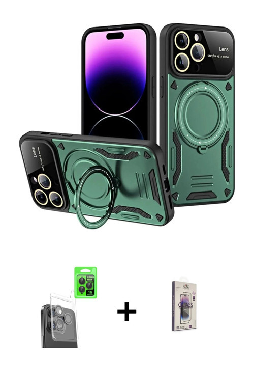 ieg™ iPhone 16 Pro Max Kılıf Kıvılcım Modern Serisi - Siyah Bilvis 3D Cam Ekran Koruyucu + Siyah Raz