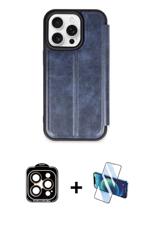 ieg™ iPhone 15 Pro Max Kılıf Zirve Yansıma Serisi - Siyah 3D Antistatik Cam Ekran Koruyucu + Turuncu