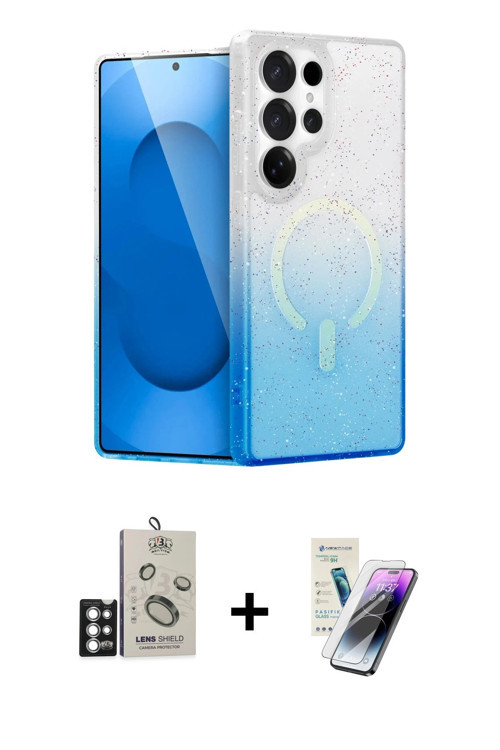 ieg™ Galaxy S25 Ultra Kılıf Eksen Minimal Özel Seri - Şeffaf Pasifik Cam Ekran Koruyucu + Gümüş Bilv