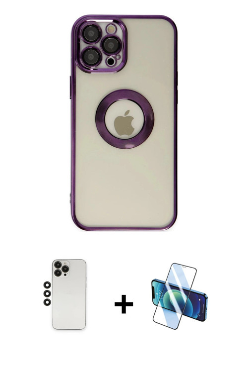 ieg™ iPhone 12 Pro Kılıf Pusula Form - Siyah 3D Antistatik Seramik Nano Ekran Koruyucu + Siyah Shine