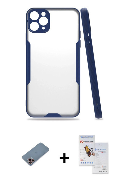 ieg™ iPhone 11 Pro Max Kılıf Atlas Asil Serisi - Siyah Seramik Nano Ekran Koruyucu + Pembe Shine Kam