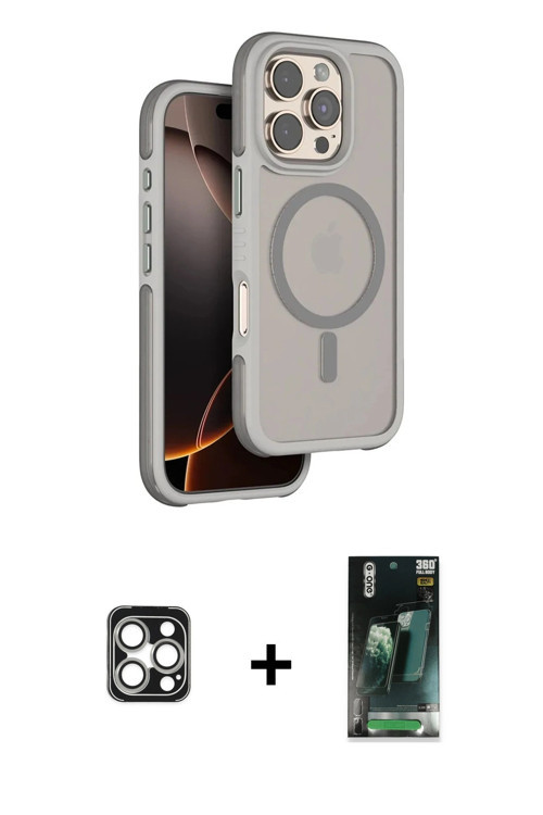 ieg™ iPhone 16 Pro Max Kılıf Çekirdek Minimal Prime - Siyah 360 Mat Full Body Arka Koruyucu + Gümüş