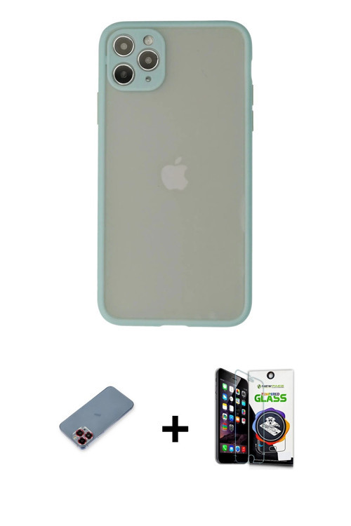 ieg™ iPhone 12 Pro Max Kılıf Ahenk Çizgi Serisi - Şeffaf Temperli Cam Ekran Koruyucu + Kırmızı Metal