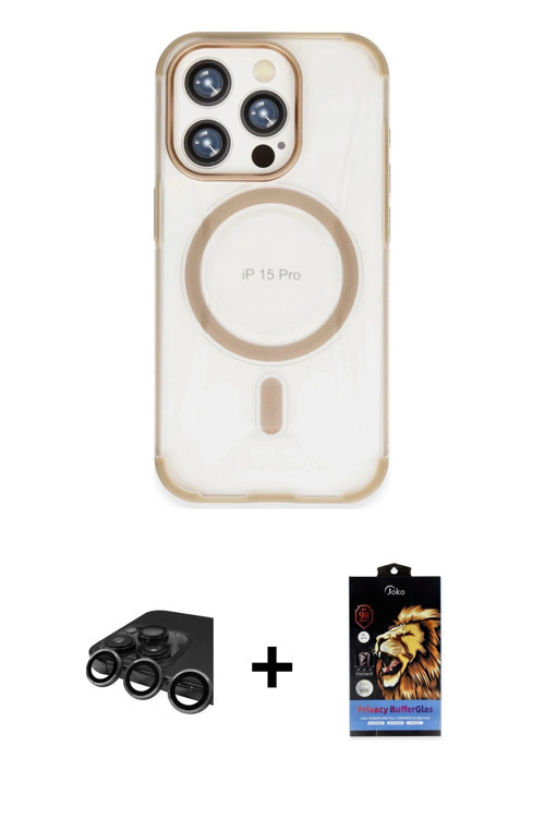 ieg™ iPhone 15 Pro Kılıf Eksen Klasik Koleksiyonu - Siyah Buffer Hayalet Cam Ekran Koruyucu + Titany