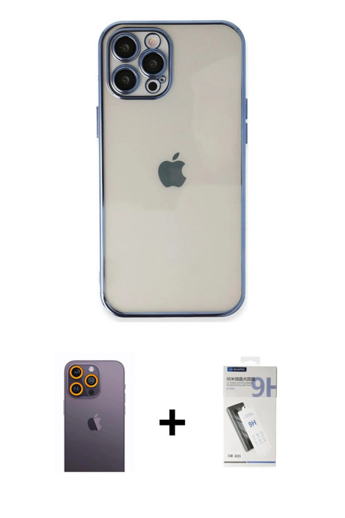 ieg™ iPhone 12 Pro Max Kılıf Vadi Minimal - Şeffaf Uv Polymer Nano Ekran Koruyucu + Sarı Neon Fosfor