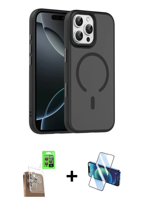 ieg™ iPhone 16 Pro Max Kılıf Doruk Form Serisi - Siyah 3D Antistatik Seramik Nano Ekran Koruyucu + Ç