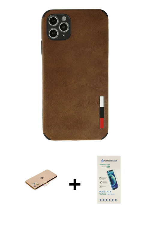 ieg™ iPhone 11 Pro Max Kılıf Doruk Asil Koleksiyonu - Şeffaf Pasifik Cam Ekran Koruyucu + Turuncu Re