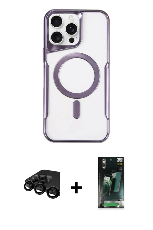 ieg™ iPhone 15 Pro Kılıf Yadigar Klasik Özel Seri - Şeffaf 360 Full Body Arka Koruyucu + Siyah Raze