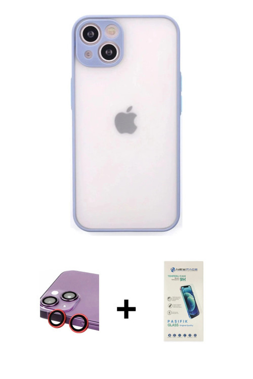 ieg™ iPhone 14 Kılıf Ahenk Çizgi Serisi - Şeffaf Pasifik Cam Ekran Koruyucu + Kırmızı Raze Metal Kam