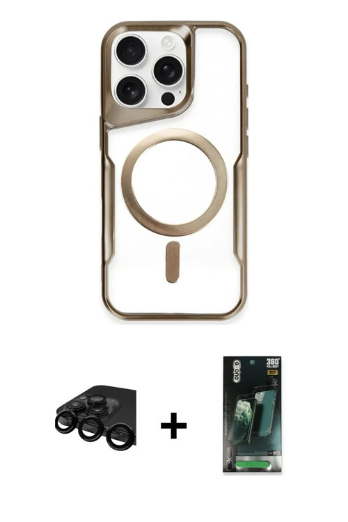ieg™ iPhone 15 Pro Kılıf Yadigar Klasik Özel Seri - Şeffaf 360 Full Body Arka Koruyucu + Siyah Raze