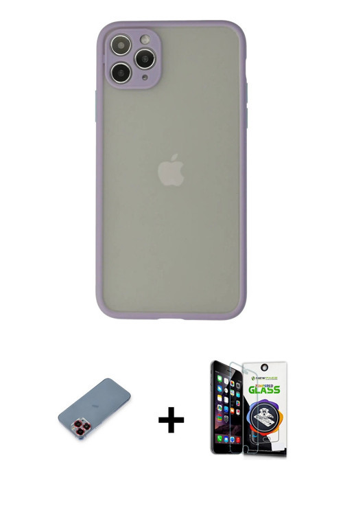 ieg™ iPhone 12 Pro Max Kılıf Ahenk Çizgi Serisi - Şeffaf Temperli Cam Ekran Koruyucu + Kırmızı Metal