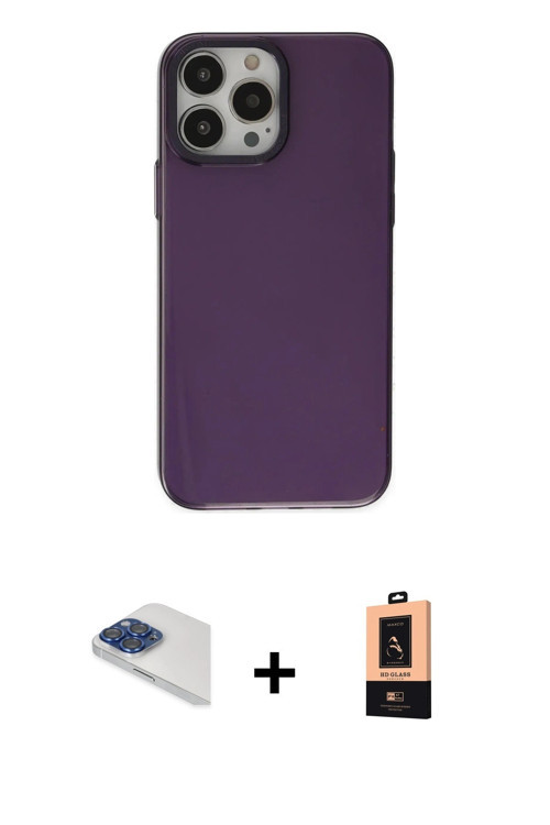 ieg™ iPhone 13 Pro Max Kılıf Zirve Doku Koleksiyonu - Şeffaf Maxco Cam Ekran Koruyucu + Lacivert Per