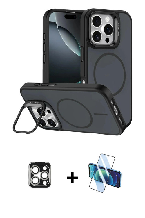 ieg™ iPhone 16 Pro Max Kılıf Çekirdek Klasik - Siyah 3D Antistatik Seramik Nano Ekran Koruyucu + Güm