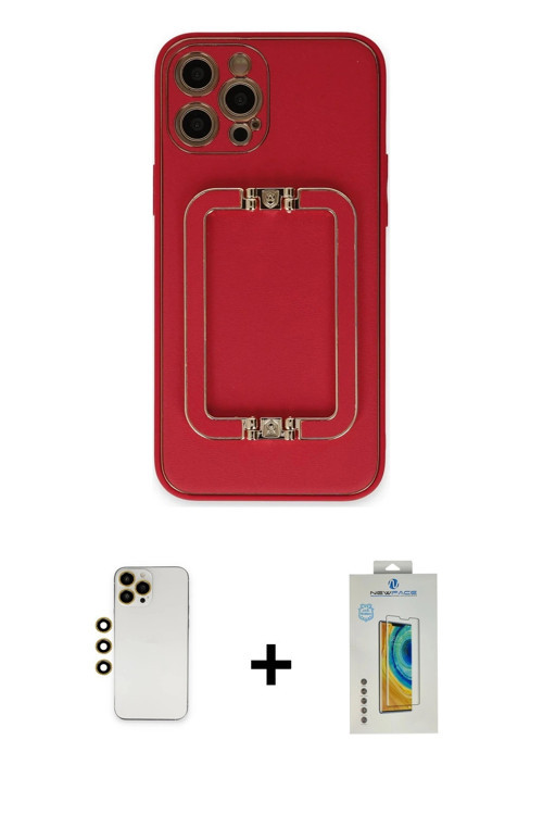 ieg™ iPhone 12 Pro Kılıf Kozmos Minimal Prime - Siyah Polymer Nano Ekran Koruyucu + Gold Shine Kamer