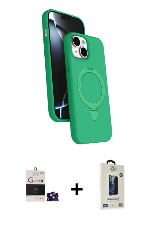 ieg™ iPhone 15 Kılıf İz Işık Koleksiyonu - Siyah Bilvis Hayalet Cam Ekran Koruyucu + Yeşil Bilvis Ti