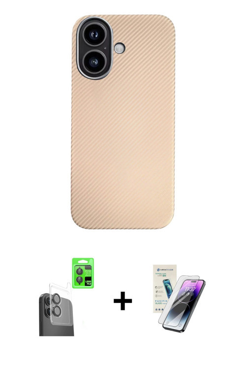 ieg™ iPhone 16 Kılıf Eksen Prime - Şeffaf Pasifik Cam Ekran Koruyucu + Siyah Raze Metal Kamera Lens
