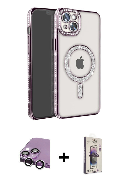 ieg™ iPhone 14 Kılıf Zirve Doku Prime - Siyah Bilvis 3D Cam Ekran Koruyucu + Gümüş Raze Metal Kamera