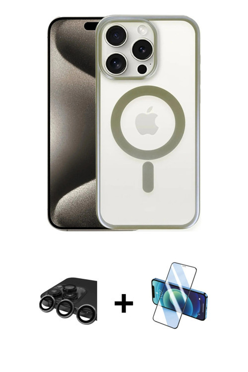 ieg™ iPhone 15 Pro Max Kılıf Siluet Çizgi Serisi - Siyah 3D Antistatik Cam Ekran Koruyucu + Titanyum