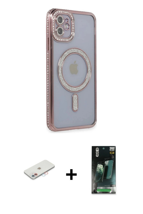 ieg™ iPhone 11 Kılıf Zirve Doku Prime - Siyah 360 Mat Full Body Arka Koruyucu + Pembe Renkli Kamera