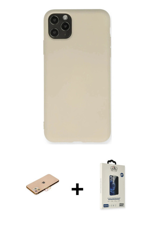 ieg™ iPhone 11 Pro Max Kılıf Ahenk Serisi - Siyah Bilvis Hayalet Cam Ekran Koruyucu + Turuncu Renkli