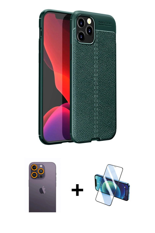 ieg™ iPhone 12 Pro Max Kılıf Doruk Klasik Özel Seri - Siyah 3D Antistatik Cam Ekran Koruyucu + Sarı